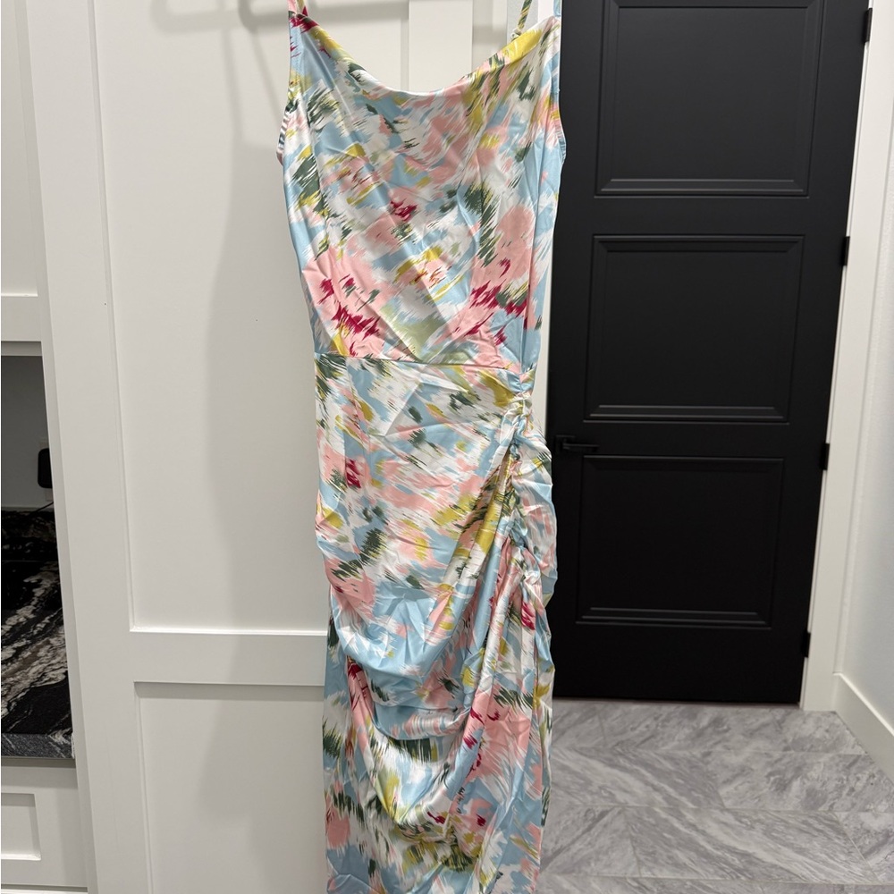 Cider One Shoulder Asymmetrical Light Blue Dress